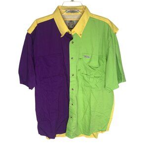 Tiger Hill Shirt Mens Large Purple Green Yellow Colorblock Fishing Short Sleeve